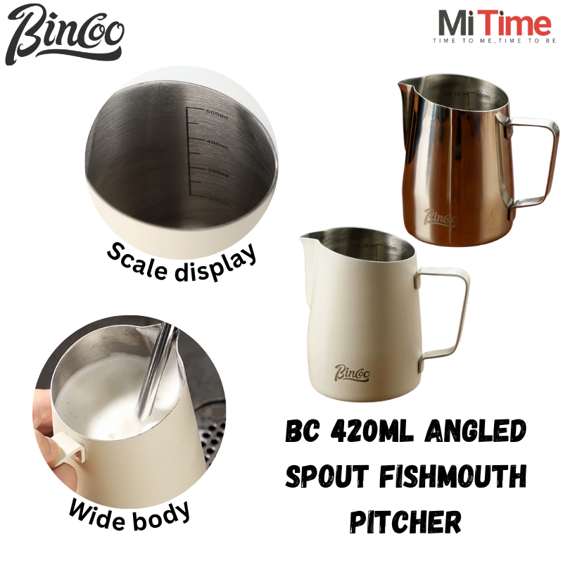 Bincoo 420ml Angled Spout Fishmouth สแตนเลส Latte Art Pitcher – Precision Coffee Creations
