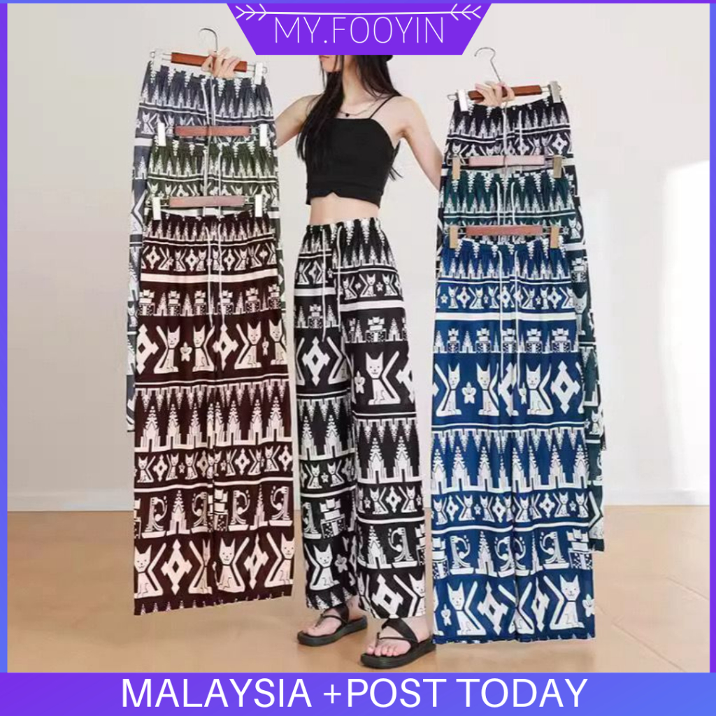 Y8 MYFOOYIN Batik Cat ยาวกางเกง Plus ขนาด Unisex ผู้หญิงผู้ชาย Batik Cat Seluar Panjang