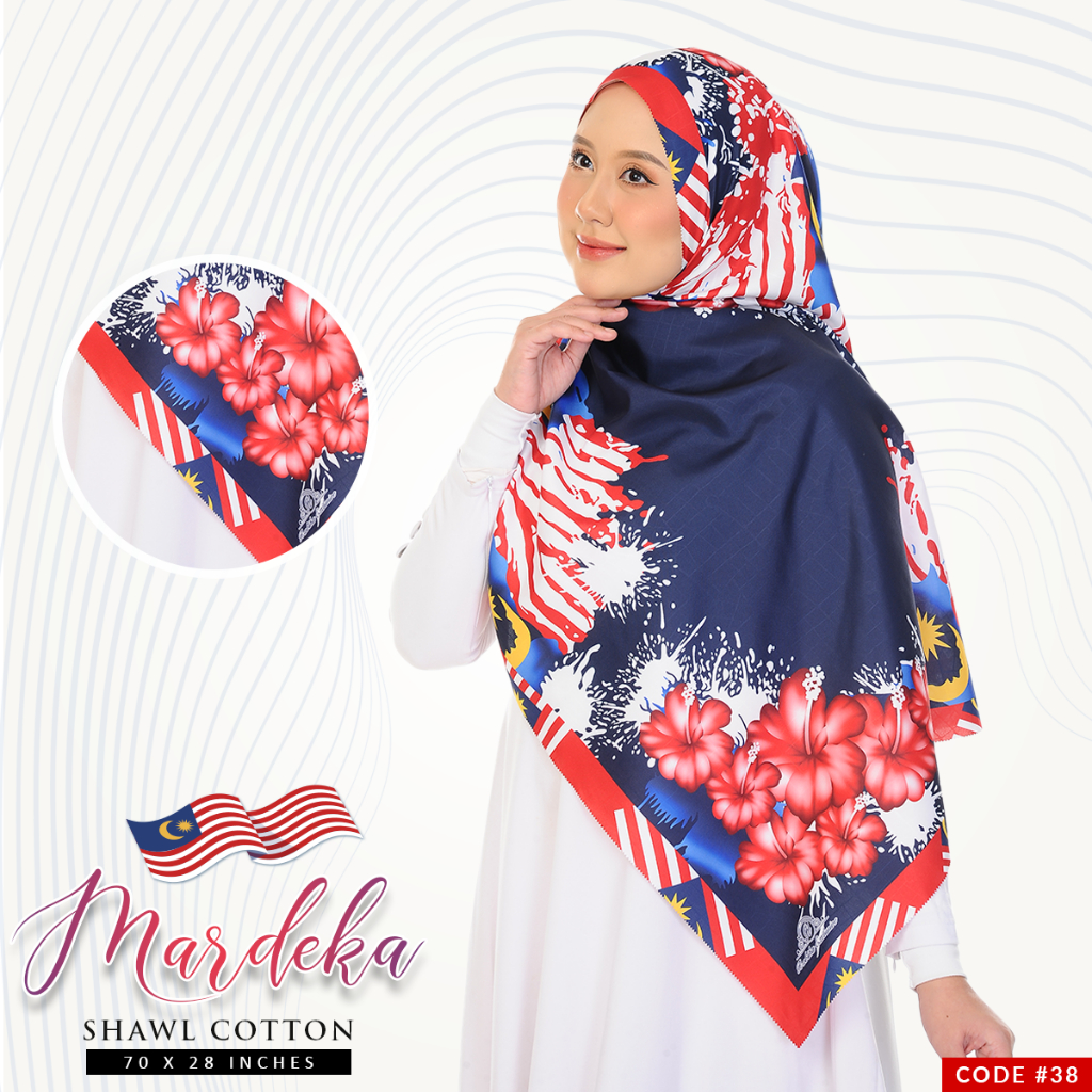 *Mordeka Arrival 2025* ผ้าคลุมไหล่ Merdeka Tudung Cotton by Modeets Glam Square Hijab Wanita