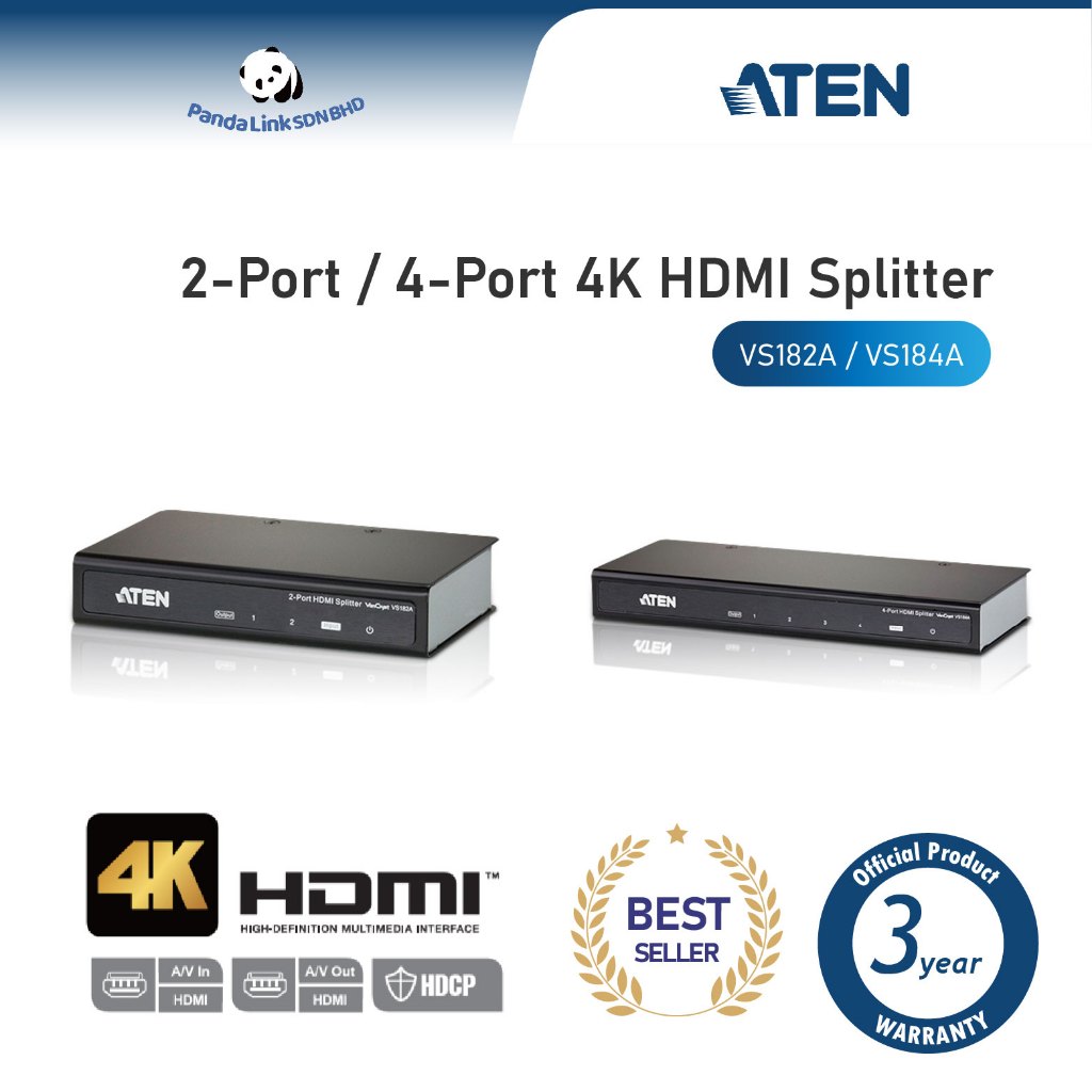 ATEN VS182A ตัวแยก HDMI 4K 2-Port / VS184A ตัวแยก HDMI 4K 4 พอร์ต