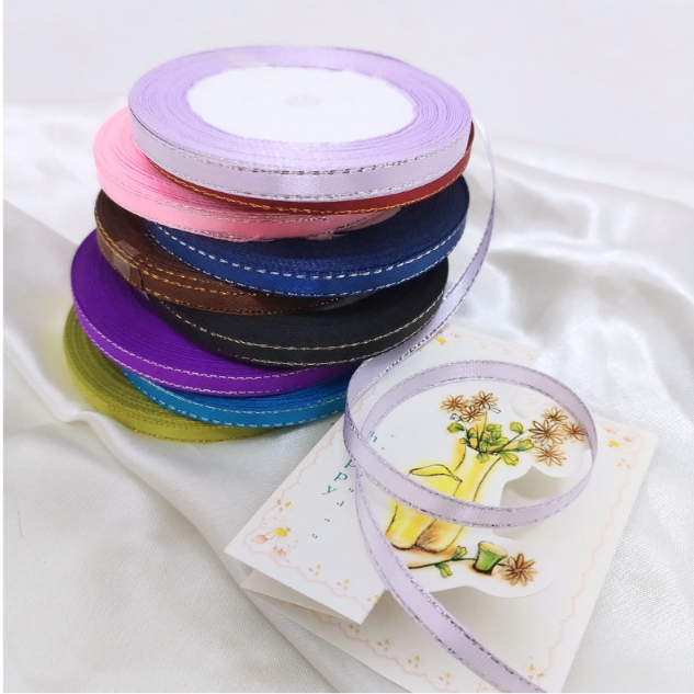 0.6CM (1/4") Gold & Silver LIine Satin Ribbon / Wedding / Christmas Party Decor / DIY Bow