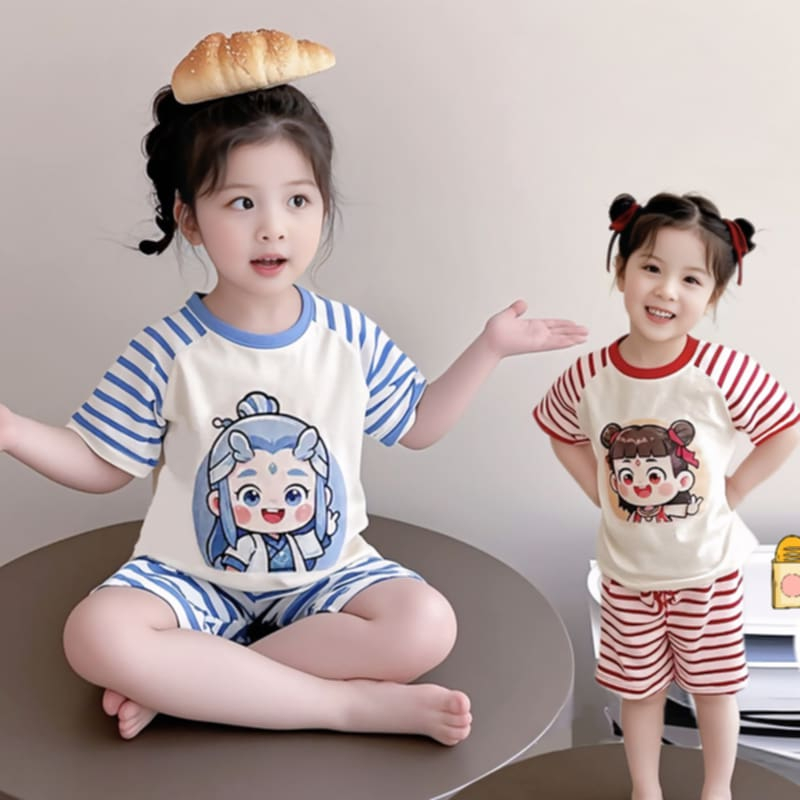 เสื้อผ้าบ้านการ์ตูน Nezha ใหม่สําหรับเด็กเด็กเสื้อผ้าเด็กใหม่บุคลิกภาพงานแต่งงานเสื้อผ้า