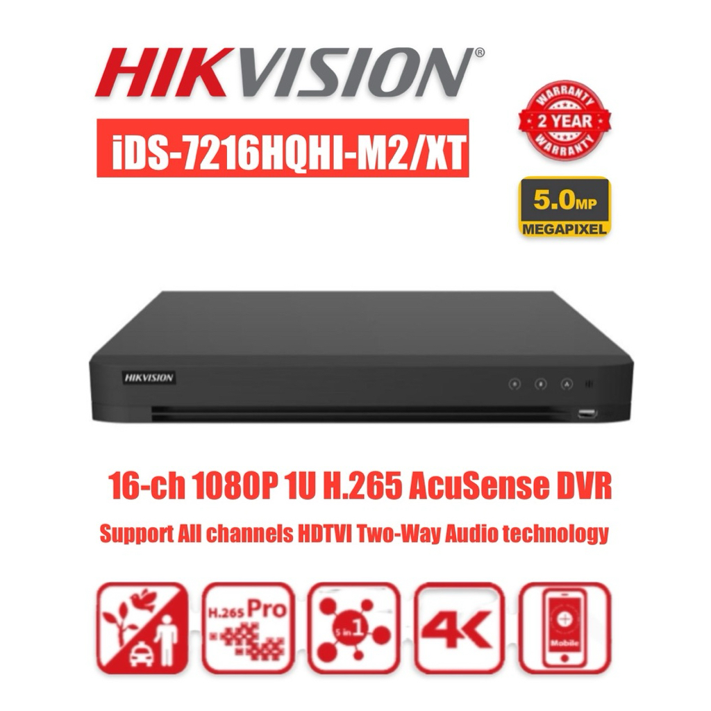 HIKVISION กล้องวงจรปิด iDS-7216HQHI-M2/XT 16ch 1080p 1U H.265 AcuSense DVR