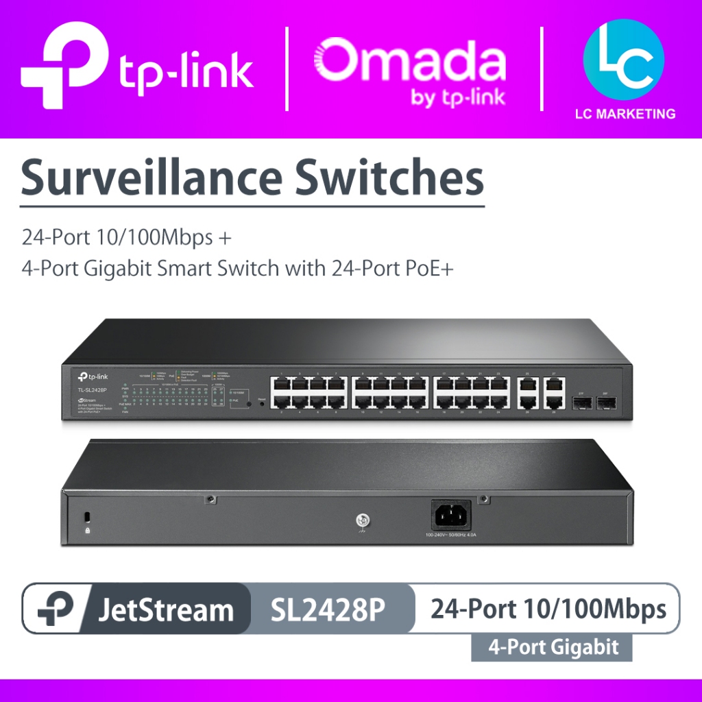 TP-Link SL2428P JetStream 24-Port 10/100Mbps + 4-Port Gigabit Smart Switch พร้อม PoE 24-Port+
