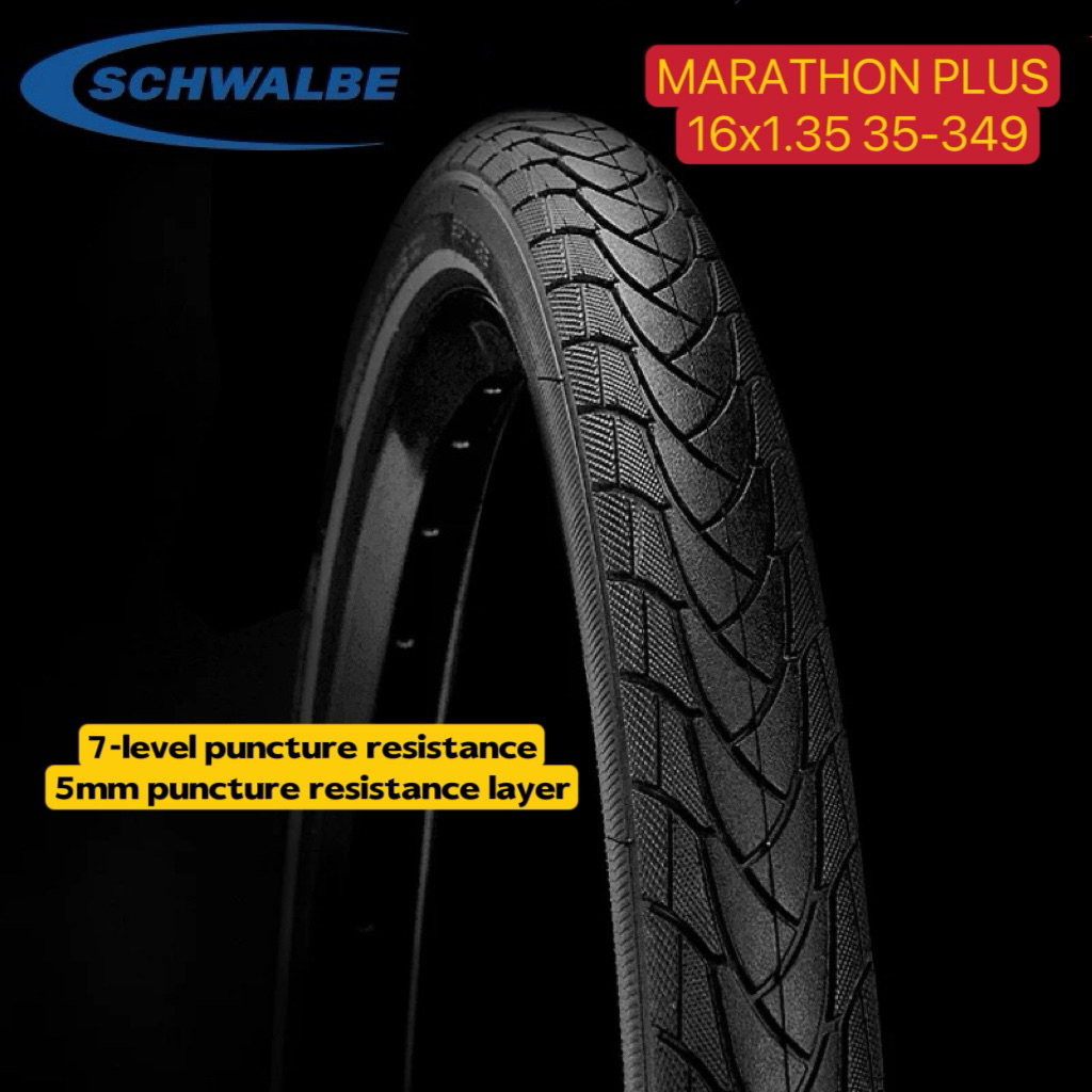 Schwalbe Marathon Plus 16x1.35 35-349 จักรยานพับยาง tyre ความต้านทานการเจาะ 7 ระดับ 5 มม. เจาะความต้านทานชั้น