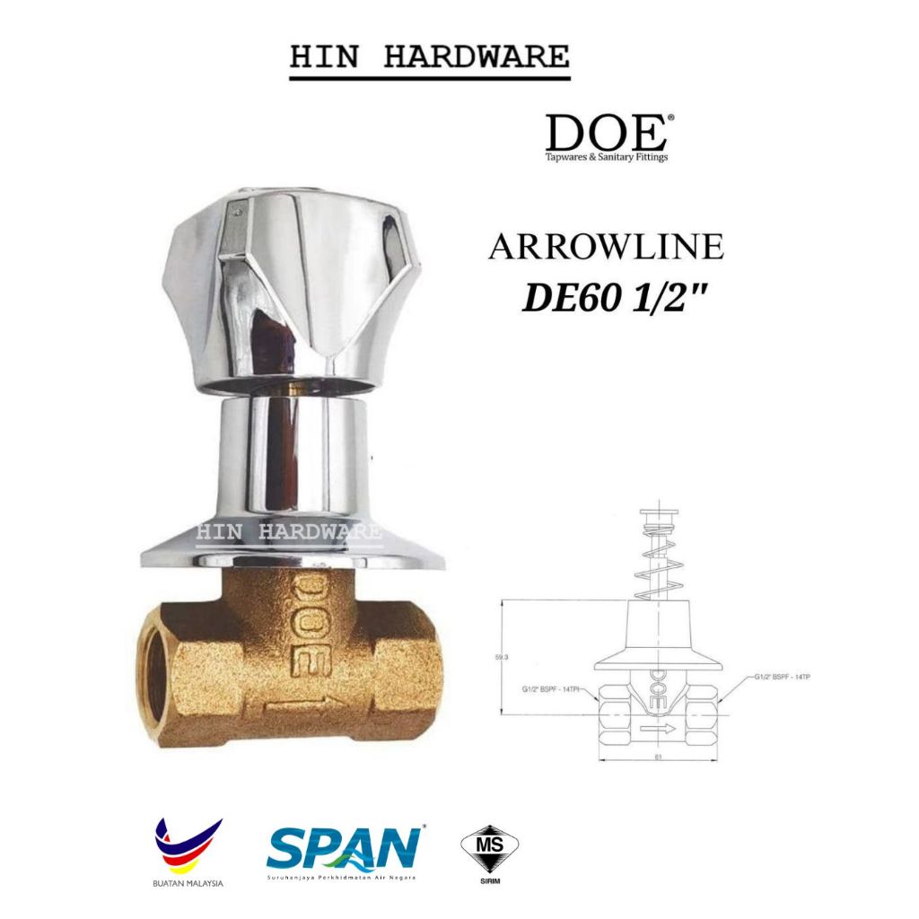 HIN DOE DE60(RP) Water Tap Stopcock 1/2" DOE ปกปิด Stopcock Valve DOE Stopcock Shower DOE Tap