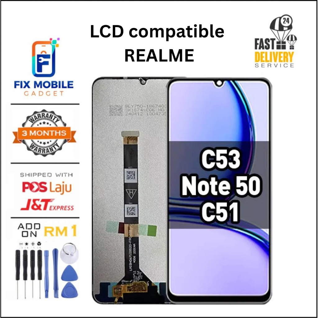 LCD สําหรับ Realme C51 RMX3830 / C53 RMX3760 / หมายเหตุ 50 RMX3834 หน้าจอสัมผัส LCD คุณภาพสูง