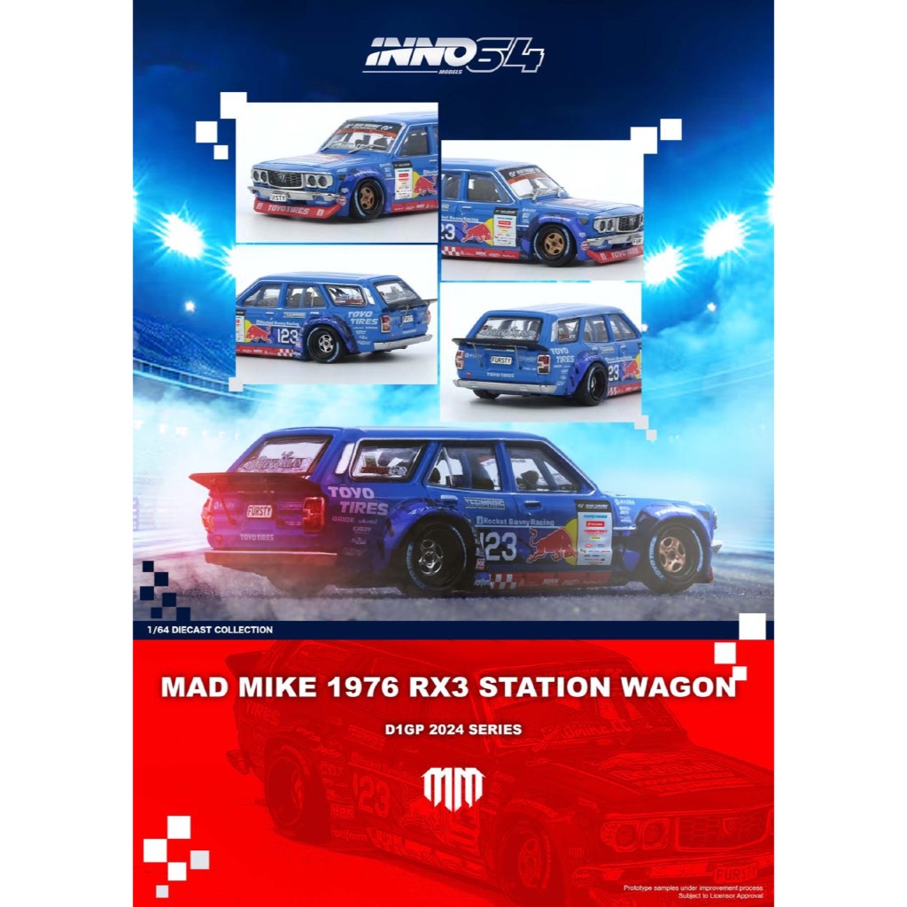 INNO รุ่น INNO64 1/64 IN64-RX3P-D1GP24 MAD MIKE 1976 MAZDA RX3 STATION WAGON D1GP SERIES 2024