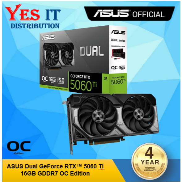 กราฟิกการ์ด ASUS Dual GeForce RTX5060Ti 16GB GDDR7 OC Edition (DUAL-RTX5060TI-O16G)