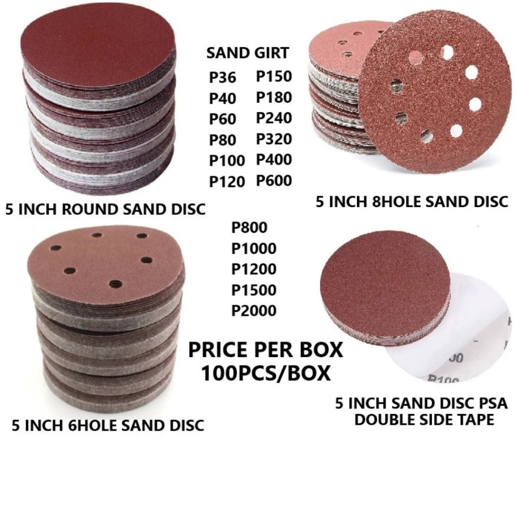 5 INCH RED DRY SANDING DISC VELCRO เทป P1200 P1500 P2000 SANDPAPER