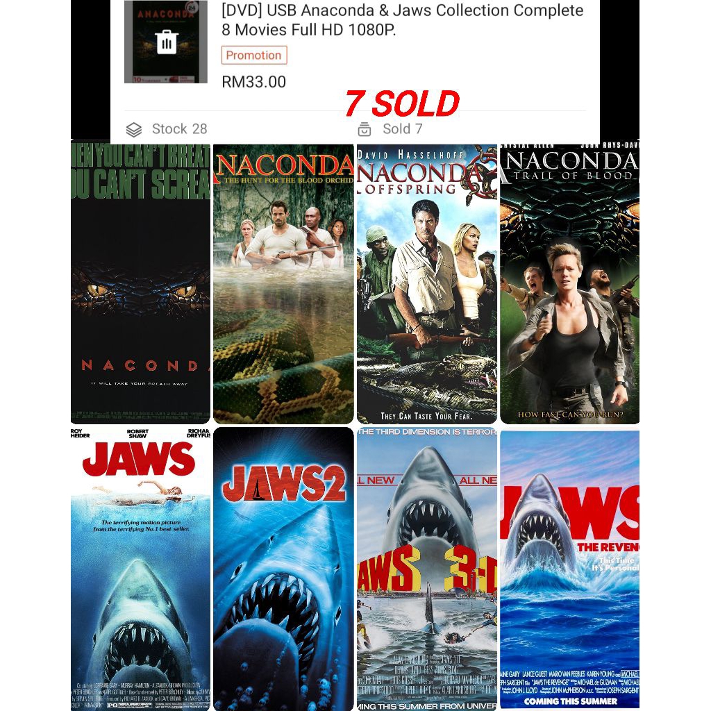 [USB] [8 ภาพยนตร์] Anaconda & Jaws Collection Bluray MOVIE FULL HD 1080P NO DVD SERIES