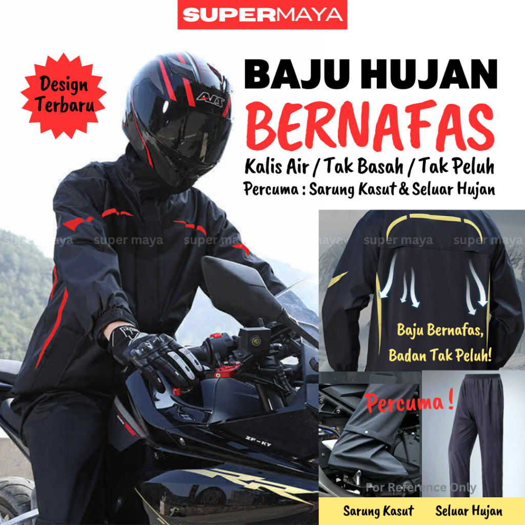 Baju Hujan Motorsikal เสื้อกันฝนกางเกงกันฝนกันน้ําสําหรับผู้ขับขี่เกียร์ Seluar Hujan