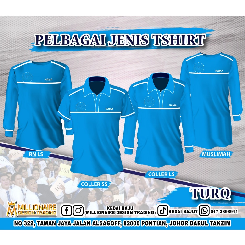 เสื้อยืด KPM TURQUOISE สีฟ้า Baju KPM TURQ MUSLIMAH COLLER Lelaki & Wanita KPM ชุดทํางาน MIKROFIBER 