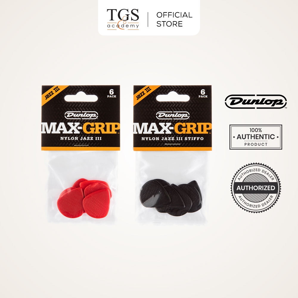 Jim Dunlop 471P3N Nylon / 471P3S Stiffo Max Grip Jazz III Nylon Guitar Pick (1.38mm) - 6 ชิ้น/แพ็ค