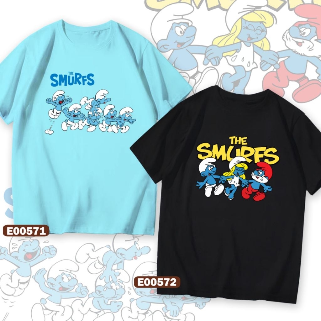 COUPLE T SHIRT Baju boxer smurf สีฟ้าคอกลมแขนสั้น Streetwear E00571 E00572