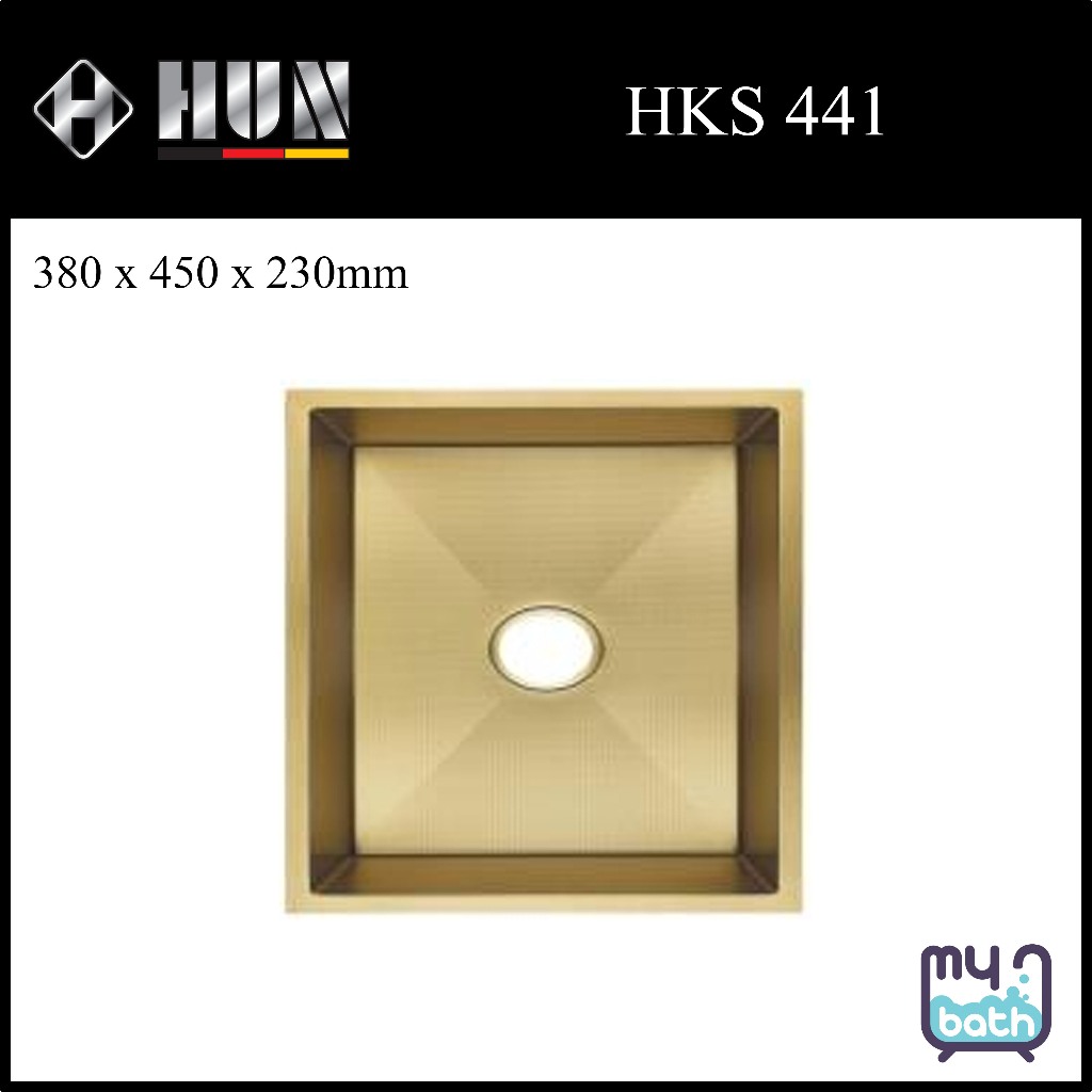 HUN HKS 441 อ่างล้างจานสแตนเลสรังผึ้ง (SUS 304) พร้อม Nanotech - สีทอง