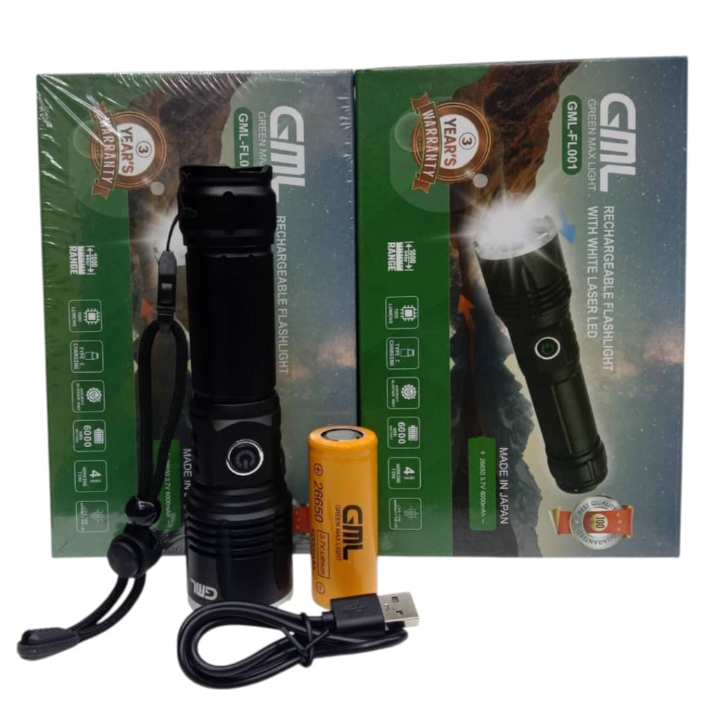 GML-FL001 | FL002 | FL010 | FL020 – ชุดไฟฉายแบบชาร์จไฟได้ Green Max Light | รุ่นใหม่