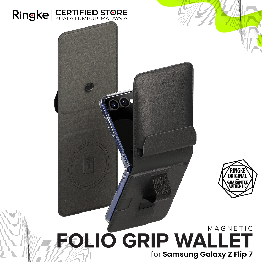 RINGKE FOLIO GRIP WALLET MAGNETIC Samsung Galaxy Z Flip 7 Snap On MagSafe เคสหนัง PU ที่ถอดออกได้หรู