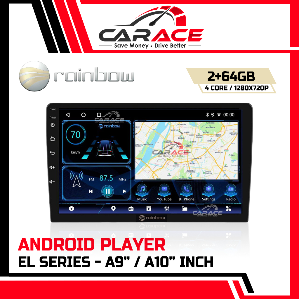 Rainbow Audio Car Android Player 2+64GB และ 4+64GB AHD 4 Core Android Player ฟรีกล้องย้อนกลับ