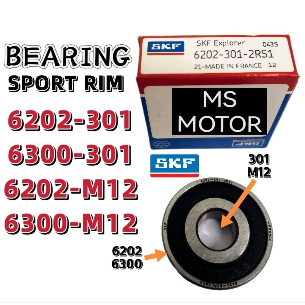 SKF แบริ่งพิเศษ 6202-301 6300-301 M12 กีฬา RIM DEPAN YAMAHA PNP HONDA MODIFY เบรค DISC 6202 6300 30