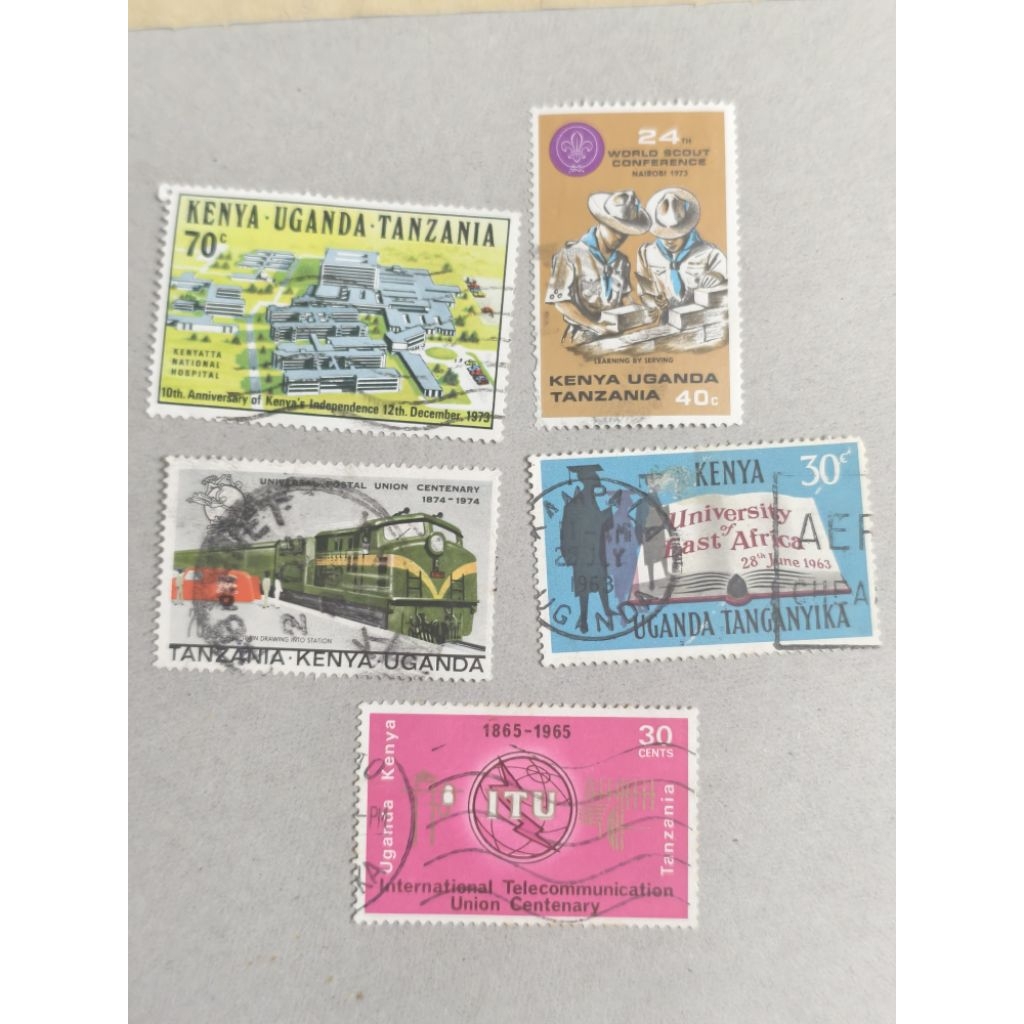 K03 เก่า East Africa Kenya Uganda Tanzania แสตมป์ 5 ผสมที่แตกต่างกันใช้