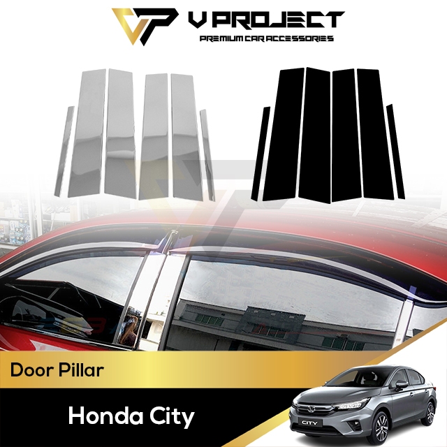 Honda City GN2 7th Gen เสาประตูการออกแบบสีดํา Full Chrome Steel Center เสา 2020 - 2025 GN MK7 V Proj