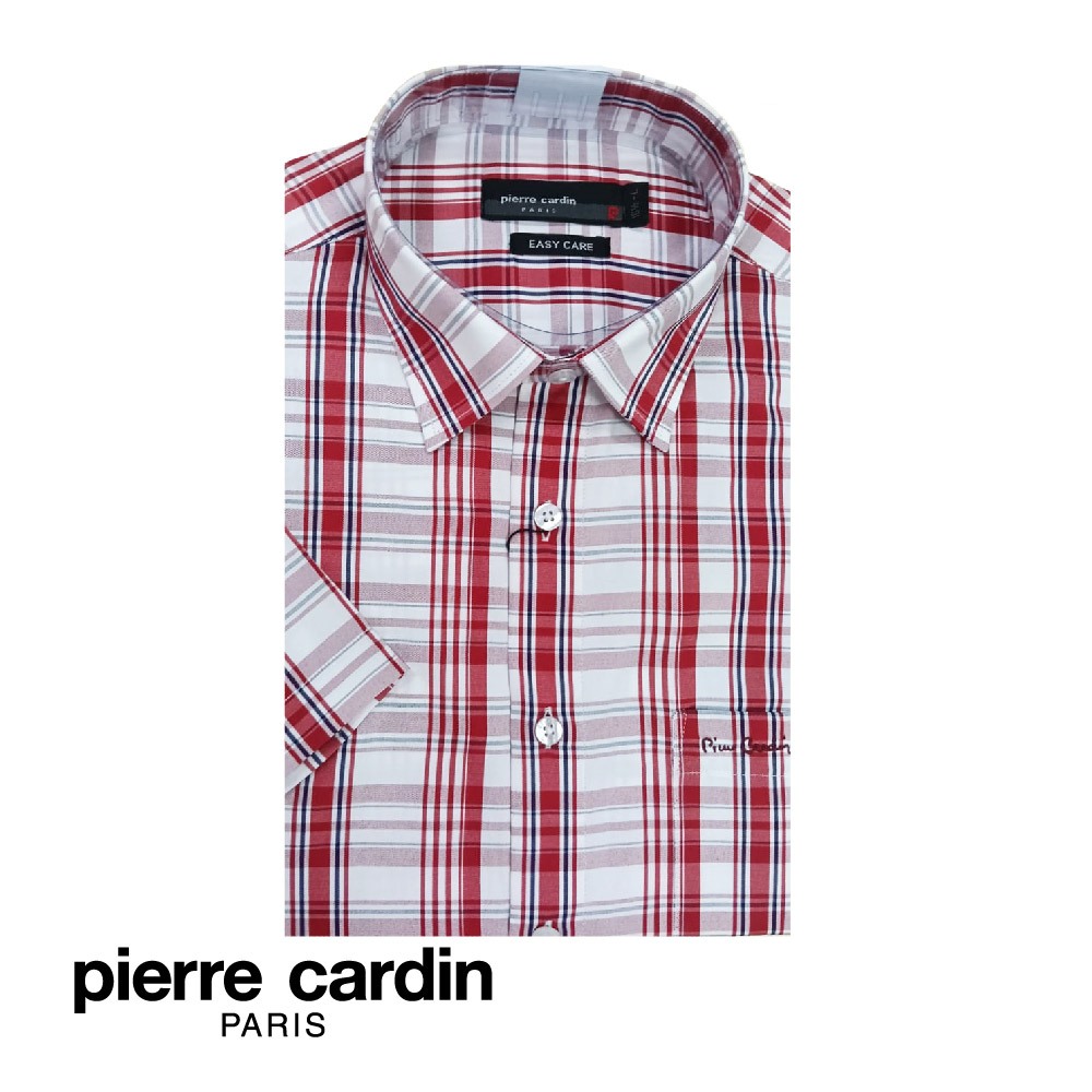 Pierre Cardin Mens Short Sleeve Check Shirt With Pocket (Semi Regular Fit) - สีแดง (W5405B-118854)