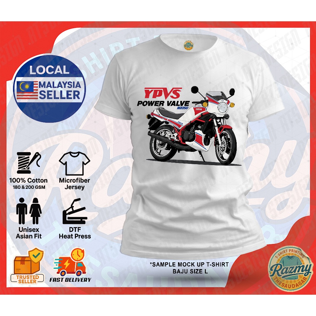BAJU MOTOR VINTAGE YAMAHA RD350 YPVS เสื้อยืด LENGAN PENDEK ROUNDNECK ผ้าฝ้ายพรีเมี่ยม ATAU MICROFIB