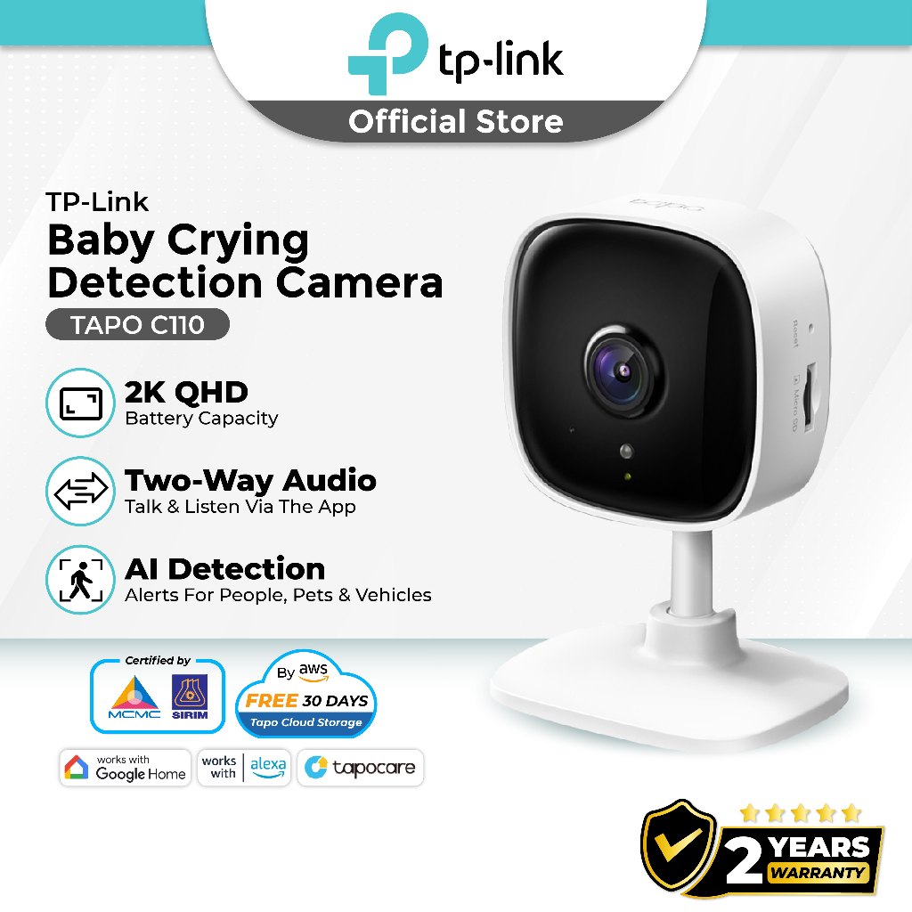 TP-Link Tapo C110 กล้องวงจรปิด 2K 3MP Super HD WiFi Security Camera Night Vision Motion Detection