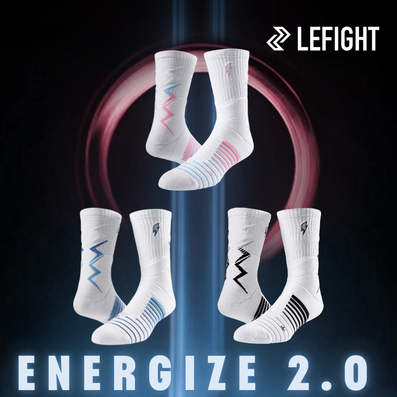 LEFIGHT ถุงเท้าบาสเก็ตบอลหนา High-Cut Anti-Slip Professional Sport Socks-Energize2.0 力量能2.0