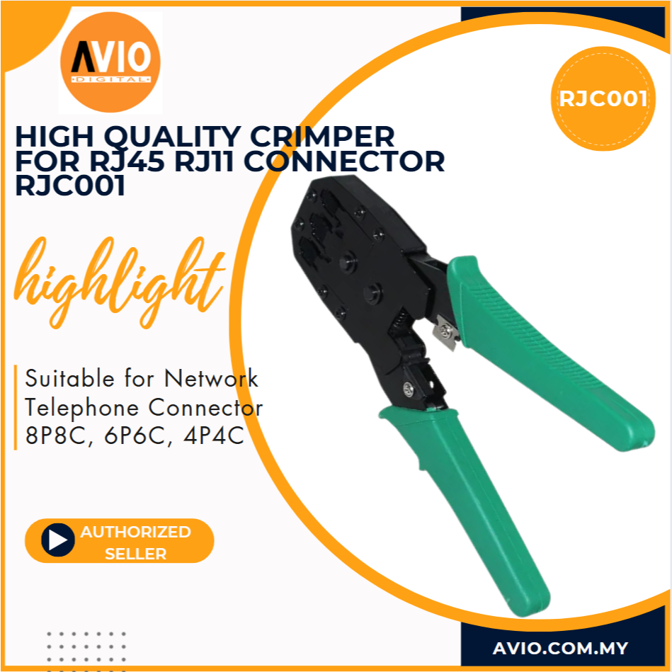 Crimper สําหรับ RJ45 RJ11 Connector เหมาะสําหรับ 8P8C 6P6C 4P4C 4P2C พร้อมสีเหลือง Stripper RJC001