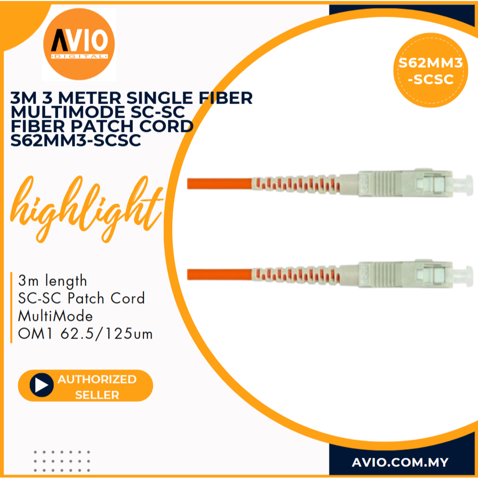 Multimode Multi Mode SC to SC SC SC-SC Fiber 3M 3 เมตร Patch สายไฟ OM1 62.5/125um S62MM3-SC