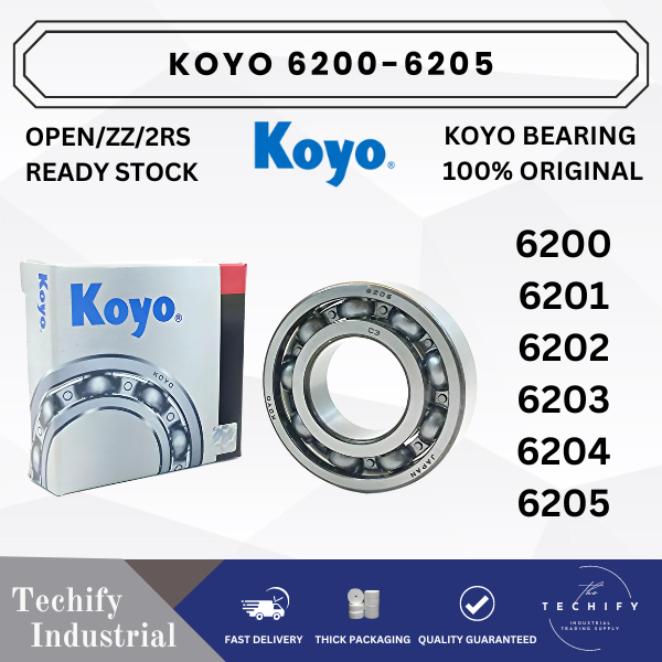 Koyo 6200 6201 6202 6203 6204 6205 เปิด 2RS ZZ Deep Groove Ball Bearing มอเตอร์แบริ่ง