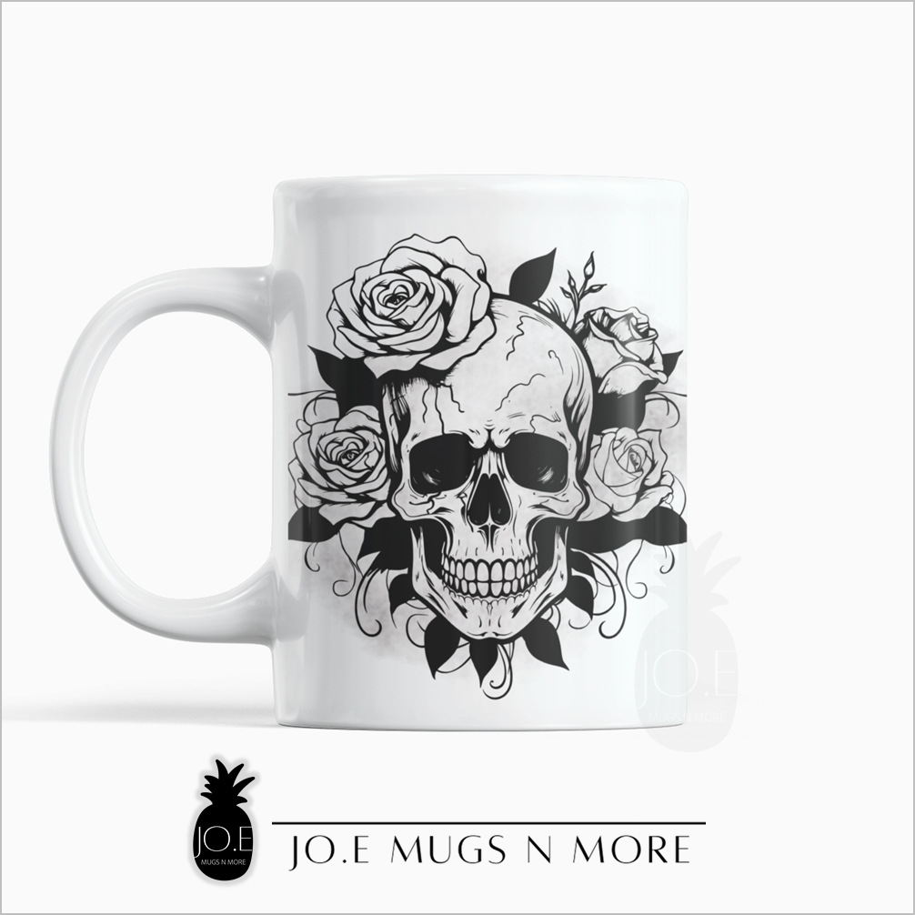 M350 JO.E CUSTOM NAME HALLOWEEN SKULL FLOWER MUG. ถ้วย. ส่วนตัว.