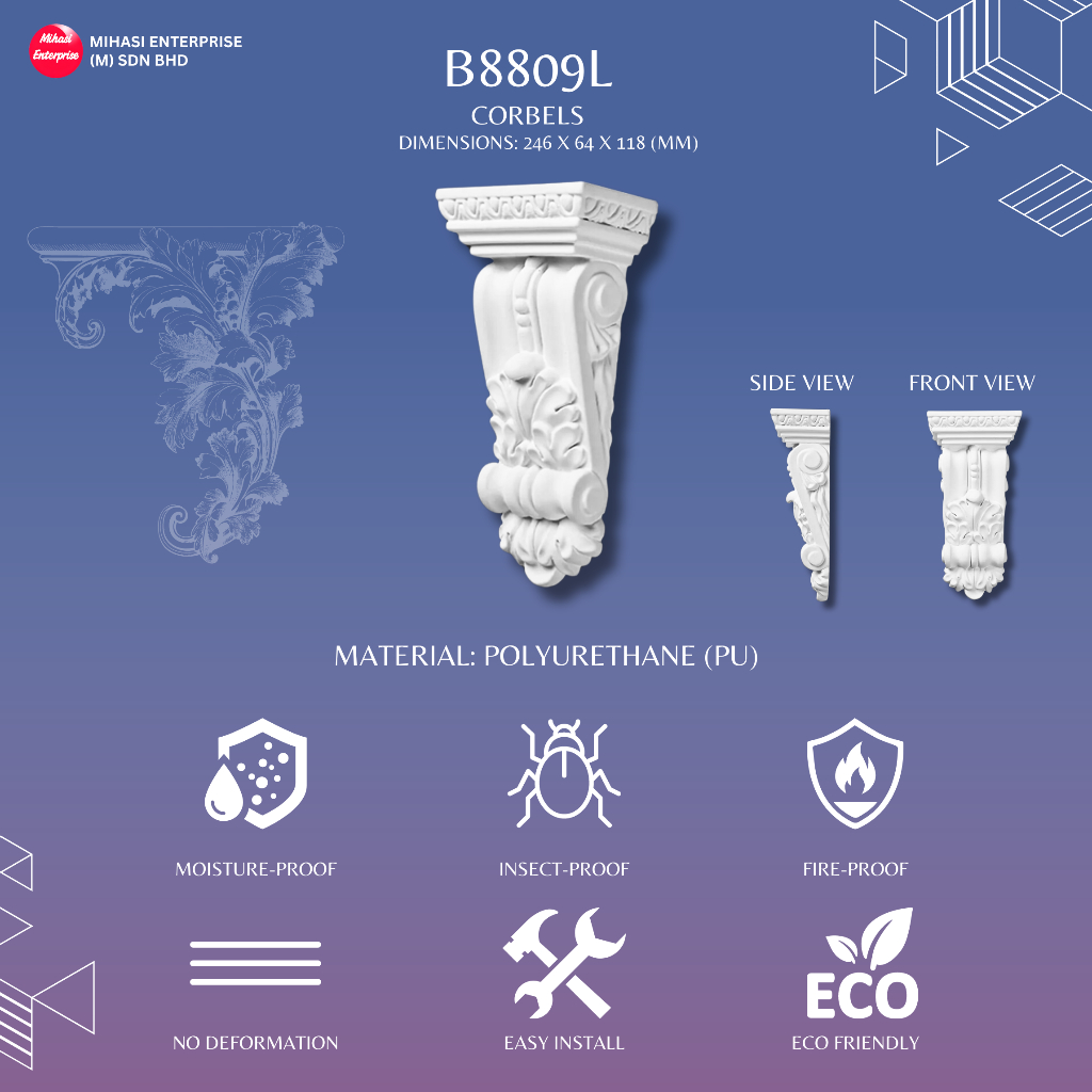 CORBEL B8809 FLORAL DESIGN WALL CORBEL WALL DECOR ACCESSORIES สีขาว PU