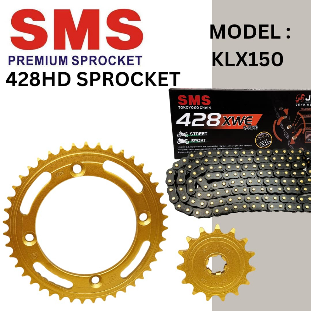 SMS 428XWE CHAIN SPROCKET SET 428HD SPROCKET KAWASAKI KLX150 SPROCKET GOLD