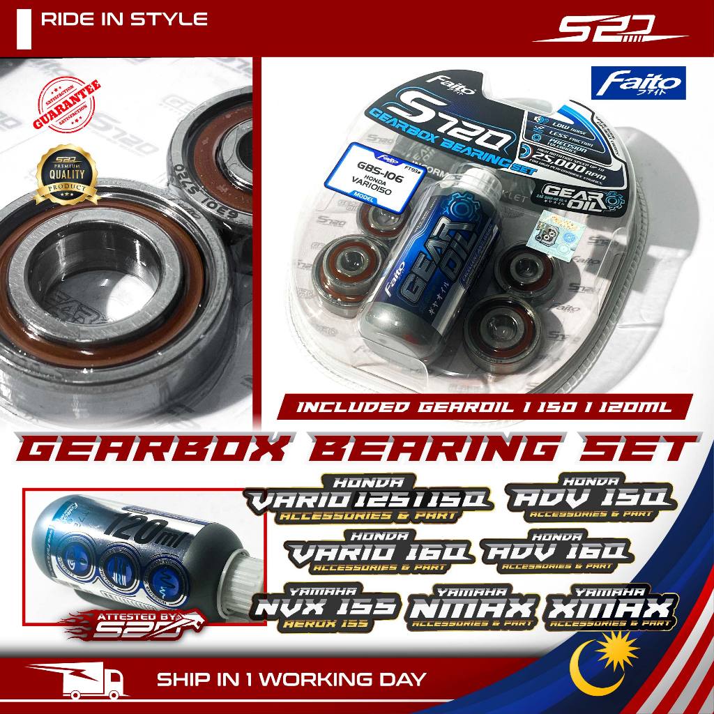 ชุดแบริ่งเกียร์ด้านหลัง FAITO VARIO 150 160 ADV YAMAHA NVX NMAX XMAX รวมเกียร์น้ํามัน S720 Fibre Crank 120ML 150ML PNP