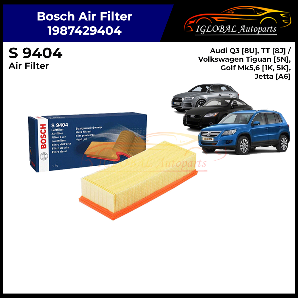 บ๊อช 1987429404 S9404 กรองอากาศสําหรับ Audi Q3 [8U], TT [8J] / Volkswagen Golf Mk5,6 [1K, 5K], Jetta