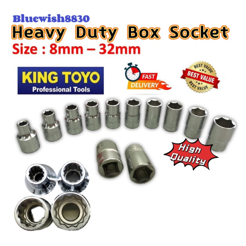 Bluewish8830 BLACKRINO KING TOYO 1/2" STANDARD CHROME BOX SOCKET (6PT & 12PT) มีขนาด: 8MM - 32MM