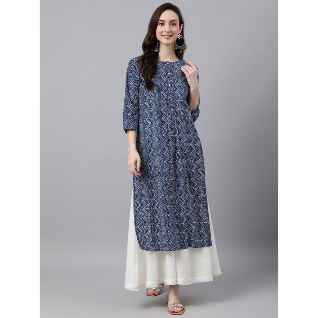 Maildya Premium Quality Indian Cotton Straight Kurti – Indigo Elegance