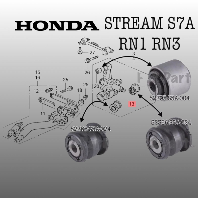 1 ชุด 6 ชิ้น Honda Stream S7A RN1 RN3 RN5 ด้านหลัง Knuckle Arm Bush ชุด Bush Belakang Knuckle
