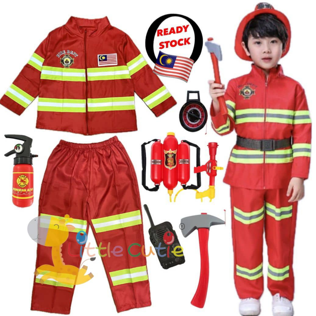 PAH Bomba เครื่องแต่งกายเด็ก Fireman Kosstum Budak Fire flighter Unisex คอสเพลย์เครื่องแบบ Mainan Ko