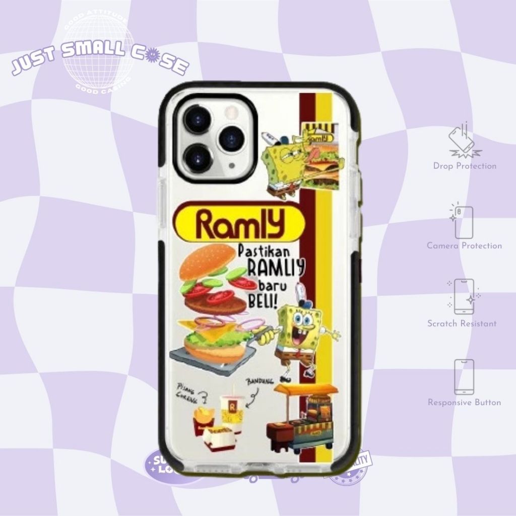 RAMLY BURGER SPONGEBOB IMD กันชน Clear Case Neon Casing iP 16 PRO MAX 15 PLUS 14 PRO MAX 13 12 11 XS
