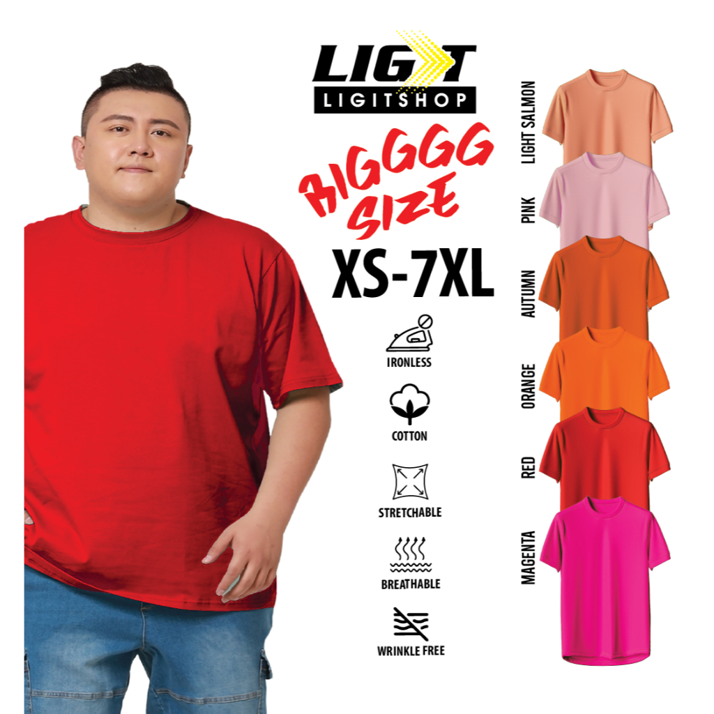 BIG SIZE คอกลมผ้าฝ้ายธรรมดา 7XL, 5XL, 3XL PLUS SIZE ขนาดใหญ่ Baju Cotton Roundneck
