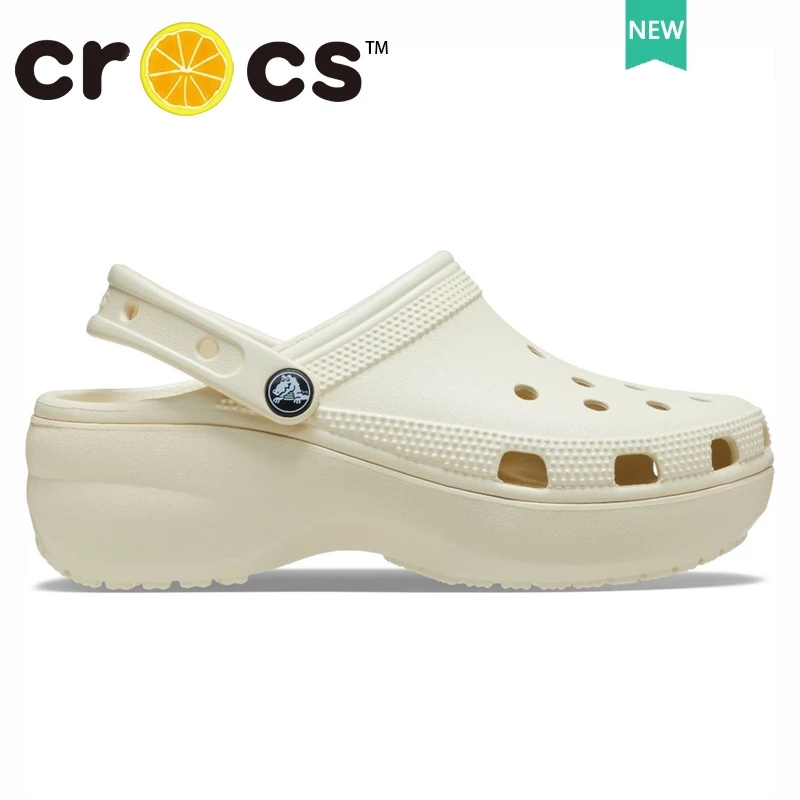 CROCS Cross ของแท้ classic platform clog White 4cm Heel Non-Slip Shoes