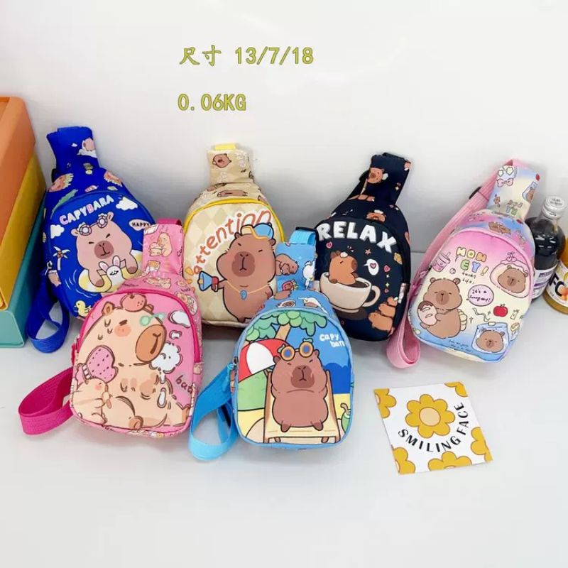 18cm Capybara Sling bag Cross body bag Kids bag Capybara Kids fashion Chest bag shoulder bag การ์ตูน