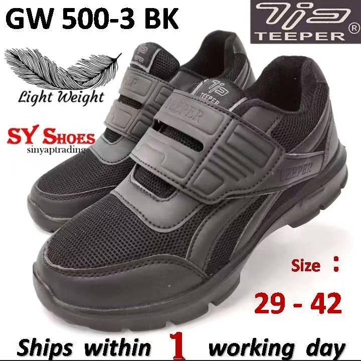 (SY Shoes) "TEEPER" 1-Strap Half PVC Ultra Light Weight Black School/Sport Shoes(GW 500-3 BK)