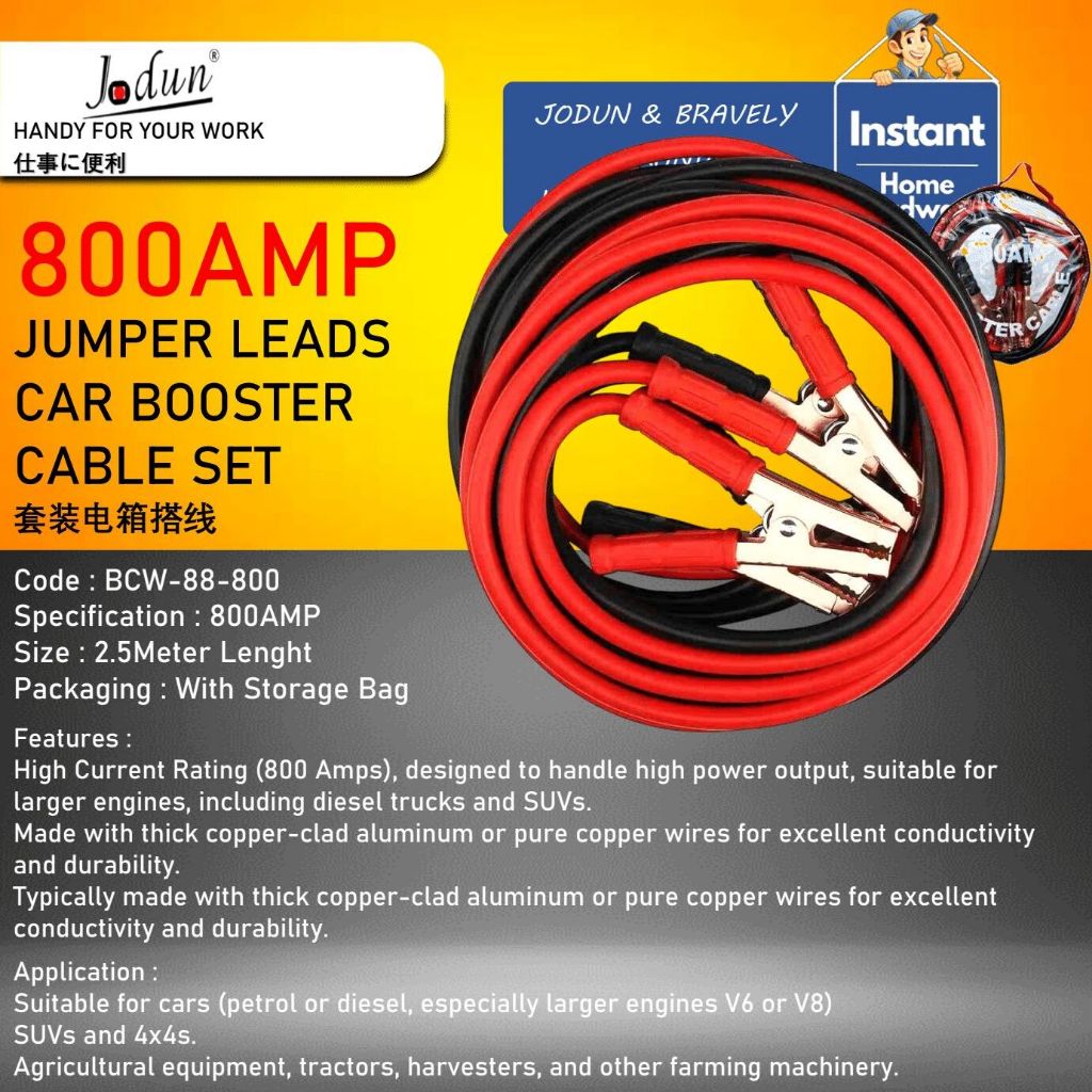 JODUN ยี่ห้อ 800AMP X 2.5Meter สายจัมเปอร์รถยนต์ชุด (รถจัมเปอร์สตาร์ท) (Jumper Kabel Penggaak)