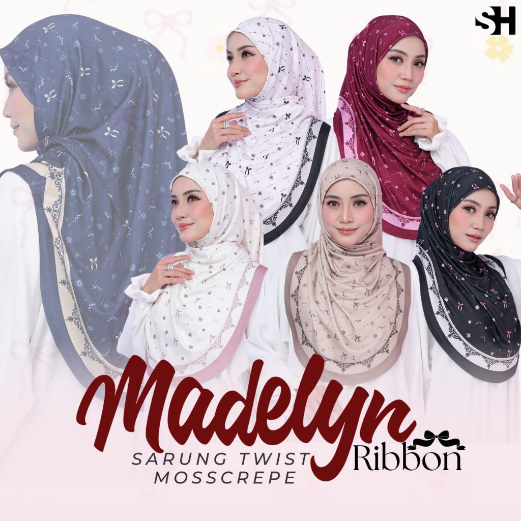 Instant SARUNG TWIST MADELYN RIBBON ผ้าพิมพ์ลาย SILKY MOSSCREPE IRONLESS & FLOWY HIJAB