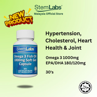 [JAKIM dan KKM] StemLabs Omega 3 1000mg 30 Biji Minyak Ikan EXP 11/2027